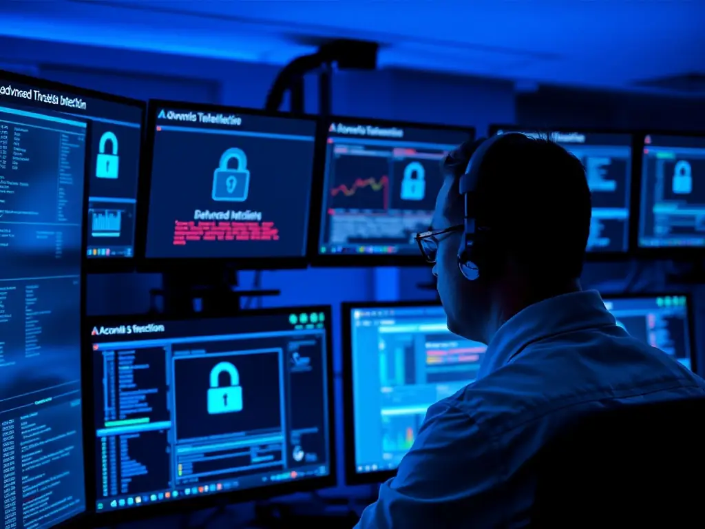 An IT specialist monitoring a network for threats using advanced detection tools.